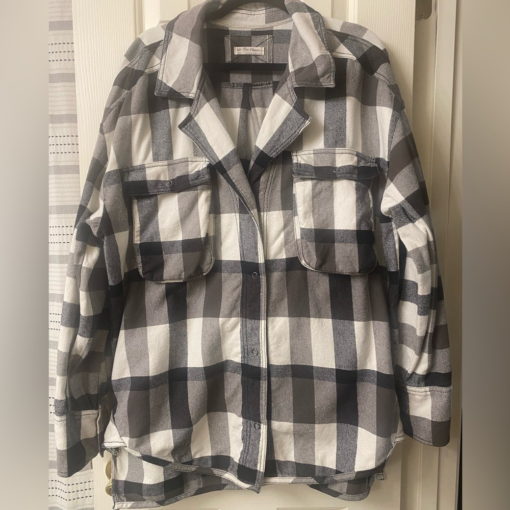 Free People We The Free Izzy Plaid Cargo Oversized Shirt Size Large